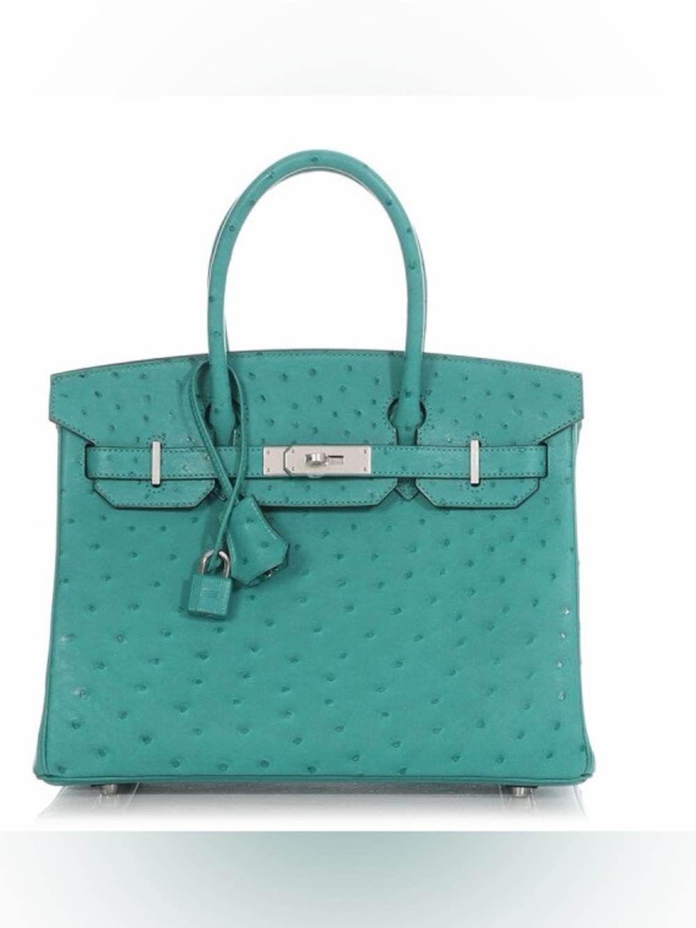 Vert Verona Ostrich Leather Tote Bag Birkin 30 PHW 2020 Teal Blue Green